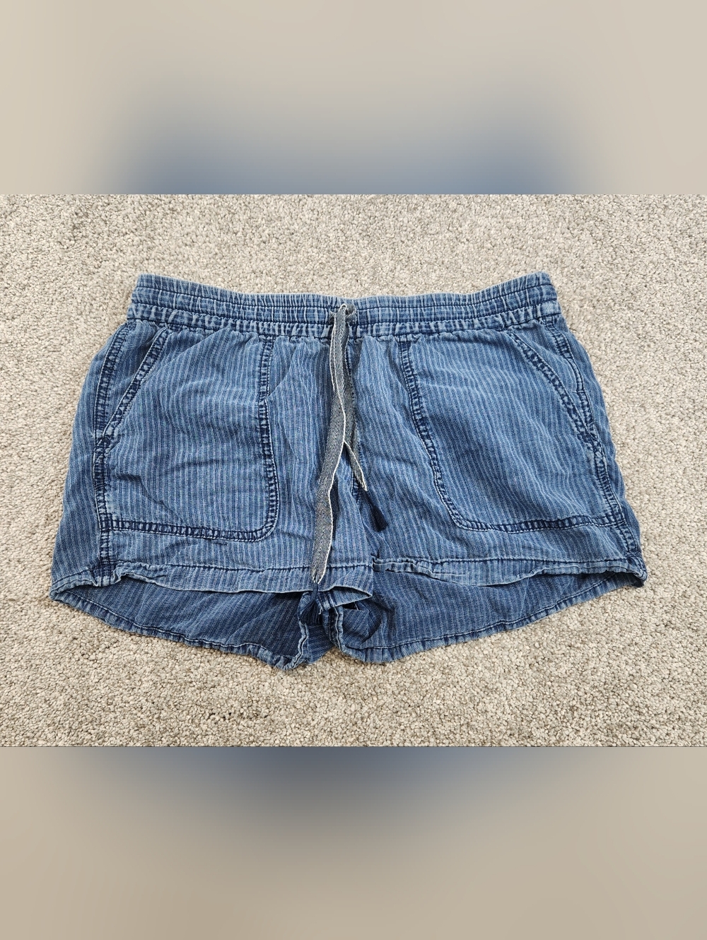 J. Crew Denim Shorts Reimagined Womens Size Small Blue Pinstripe  Drawstring